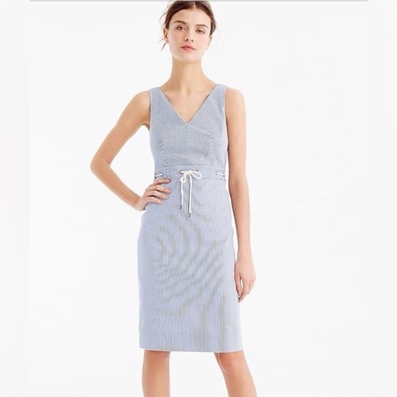 J. Crew NWT Blue Striped Rope Tie Waist V-Neck Sleeveless Dress Size 10 - Picture 7 of 7